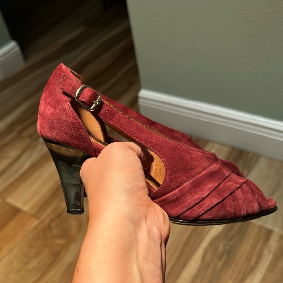 Vintage Sofft Women’s Burgundy Suede Open Peep Toe Heels Sandals Size 6.5 Pumps - Picture 11 of 11